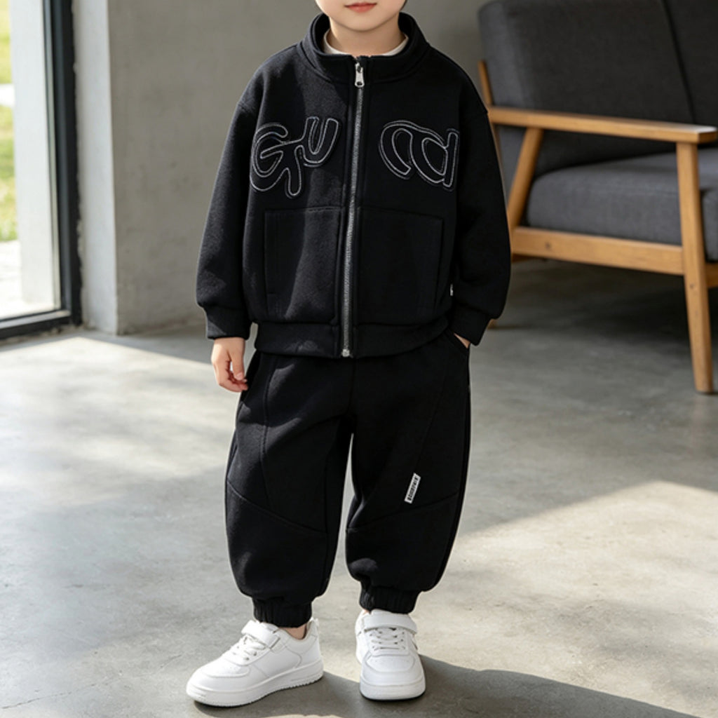 Modern Chic All-Season Casual Sporty Autumn 2-Piece Boys' Pants Suit, Ages 2-7 | Color: Black | Image 1