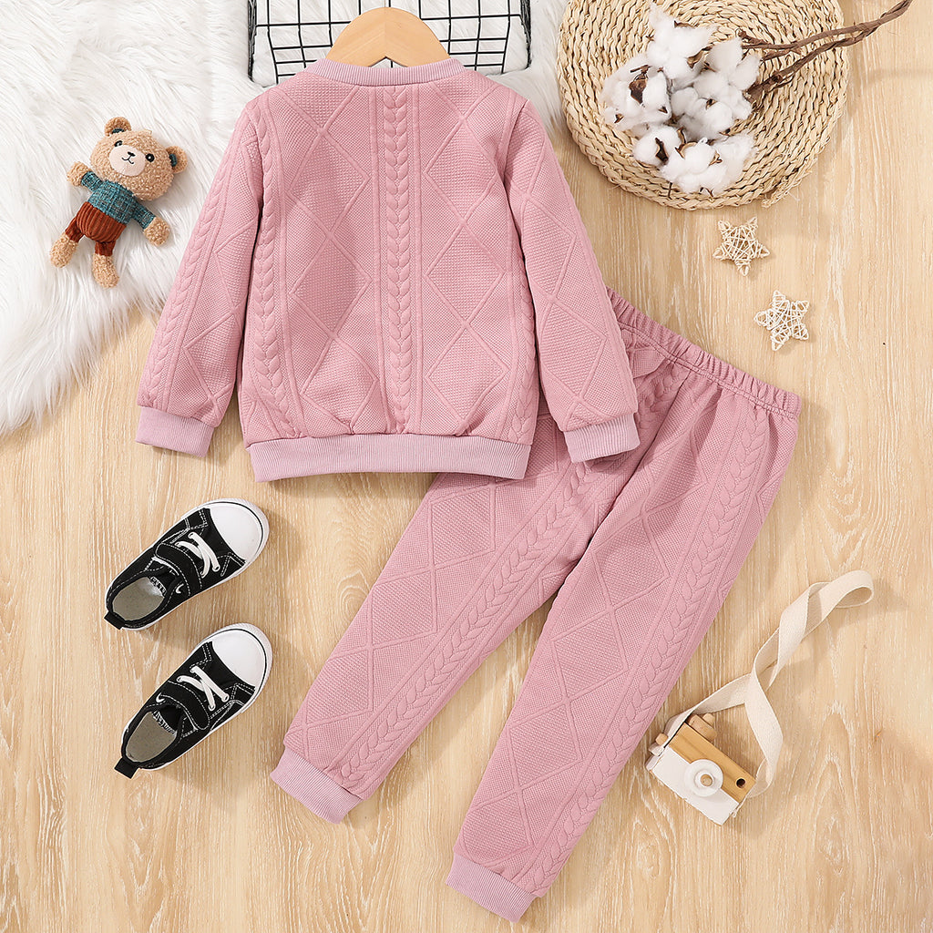 Minimalist Winter 2-Piece Unisex Kids' Pants Suit, Ages 3-9 | Color: Pink | Image 3