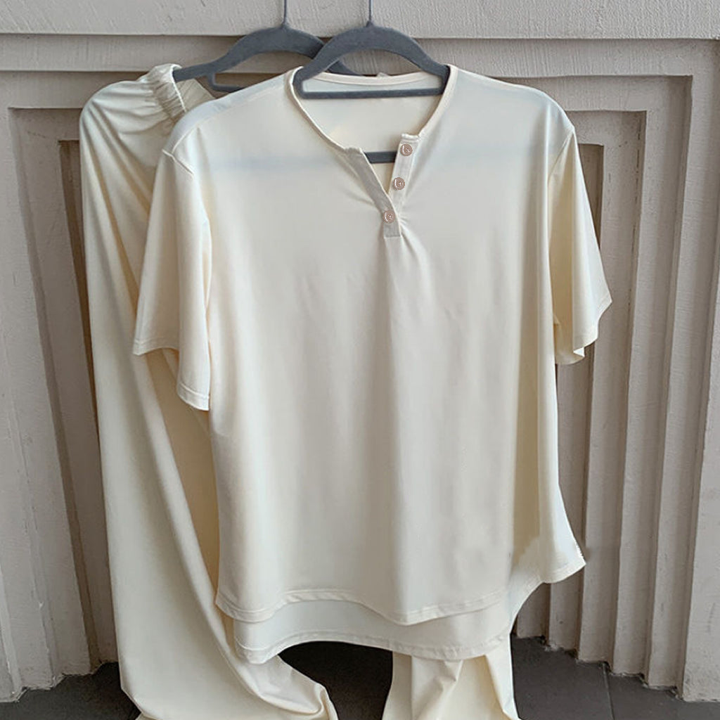 Minimalist Summer 2 Pcs Women 's Short  Sleeve Sleep Set | Color: Style 1 | Image 2