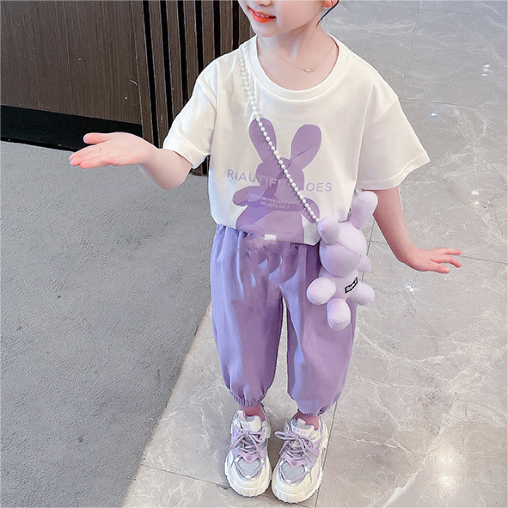 Minimalist Summer 2-Piece Girls' Pants Suit, Ages 2-9 | Color: Purple | Image 1