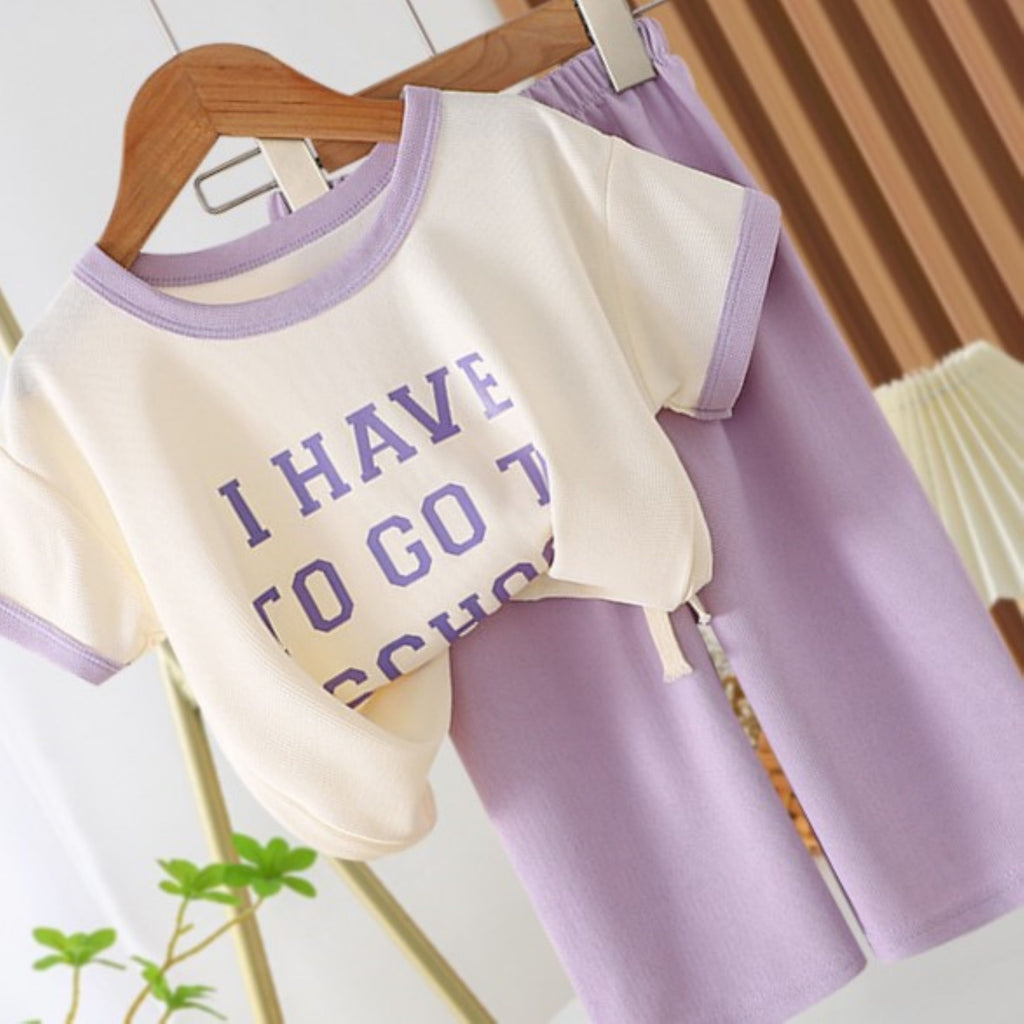 Modern Chic All-Season Minimalist Summer 2-Piece Girls' Pants Suit, Ages 2-9 | Color: Purple | Image 2