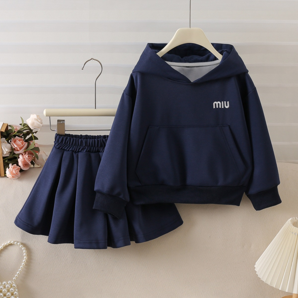 Modern Chic All-Season Minimalist Autumn 2-Piece Girls' Dress Suit, Ages 2-14 | Color: Blue | Image 1