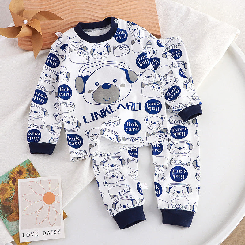 Minimalist Autumn 2-Piece Boys' Pajama Set, Ages 2-9 | Color: White&Deep Blue | Image 1