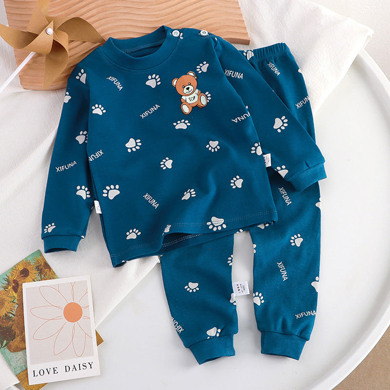 Minimalist Autumn 2-Piece Unisex Kids' Pajama Set, Ages 2-9 | Color: Navy | Image 1