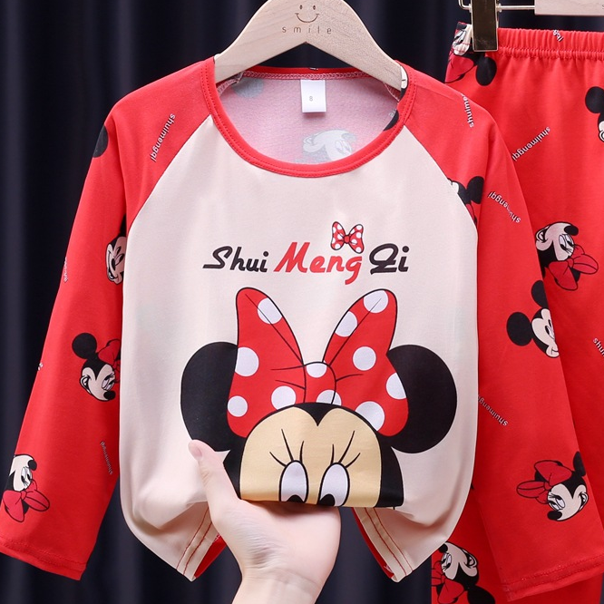 Modern Chic All-Season Minimalist Autumn 2-Piece Girls' Pajama Set, Ages 3-11 | Color: Red | Image 3