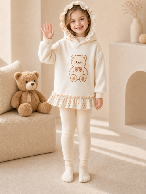 All-Season Sweet & Cute Autumn Girls' Hoodie Dress, Ages 2-9 | Color: Apricot | Image 3