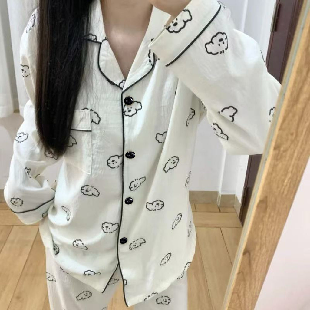 Sweet & Cute All-Season 2 Pcs Women 's Long Sleeve Sleep Set | Color: White | Image 2