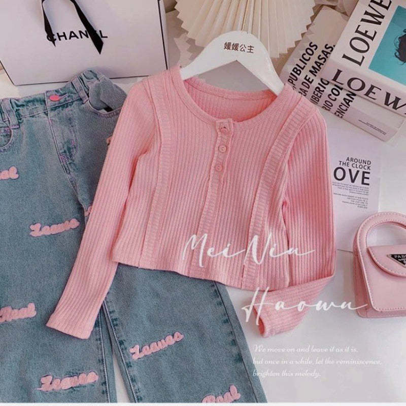 Casual Sporty Autumn 2-Piece Girls' Pants Suit | Color: Pink | Image 3