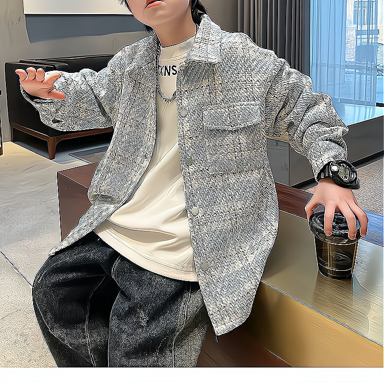 Modern Chic All-Season Casual Sporty Autumn Boys' Jacket, Ages 4-11 | Color: Blue | Image 2