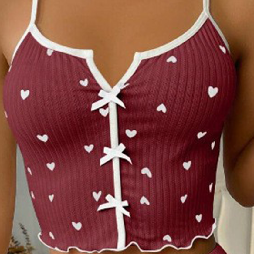 Sexy Summer 2 Pcs Women 's Sleeveless Sleep Set | Color: Deep Red | Image 2
