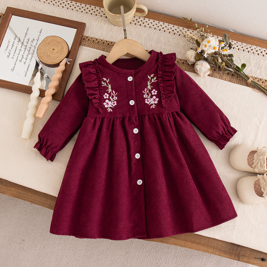 Elegant Autumn Baby Girls' Dress, Ages 1-24 Months | Color: Red | Image 1