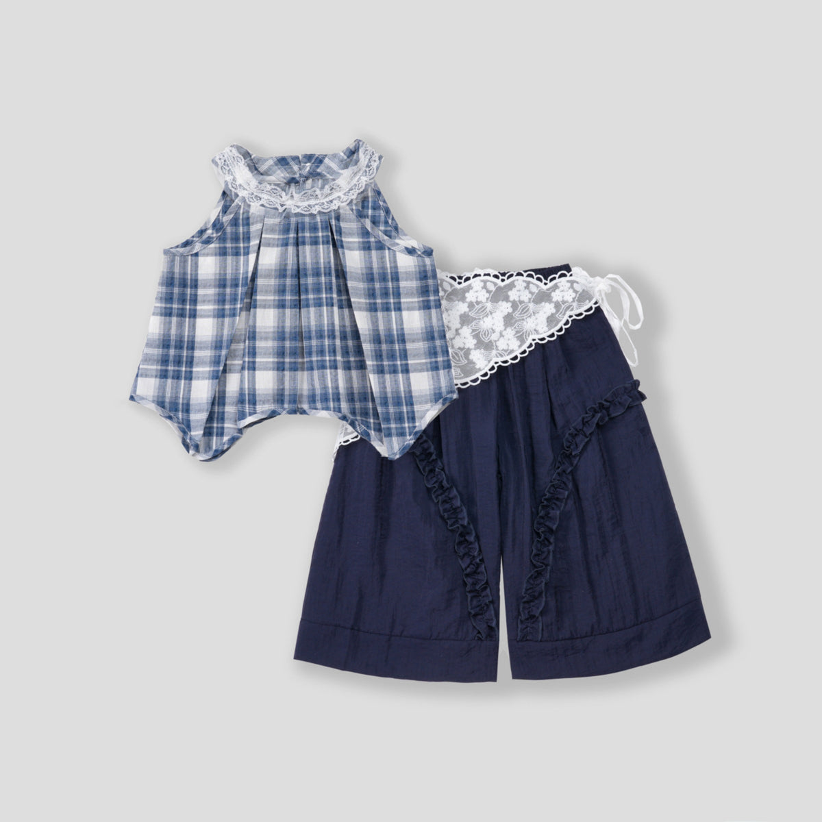 Casual Sporty Summer 2-Piece Girls' Pants Suit, Ages 2-9 | Color: Blue | Image 1