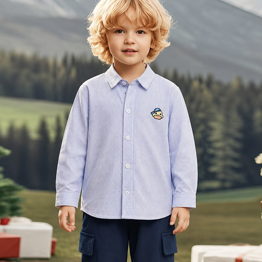 Modern Chic All-Season Minimalist Autumn Boys' Shirt, Ages 2-9 | Color: Light Blue | Image 1