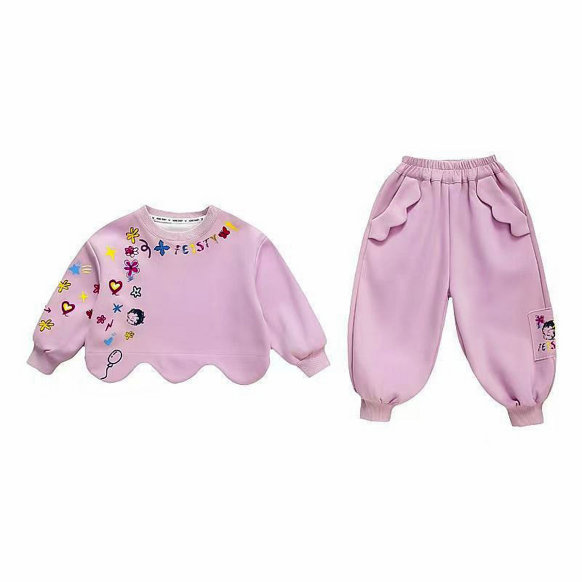 Sweet & Cute Autumn 2-Piece Girls' Pants Suit, Ages 2-9 | Color: Purple | Image 2