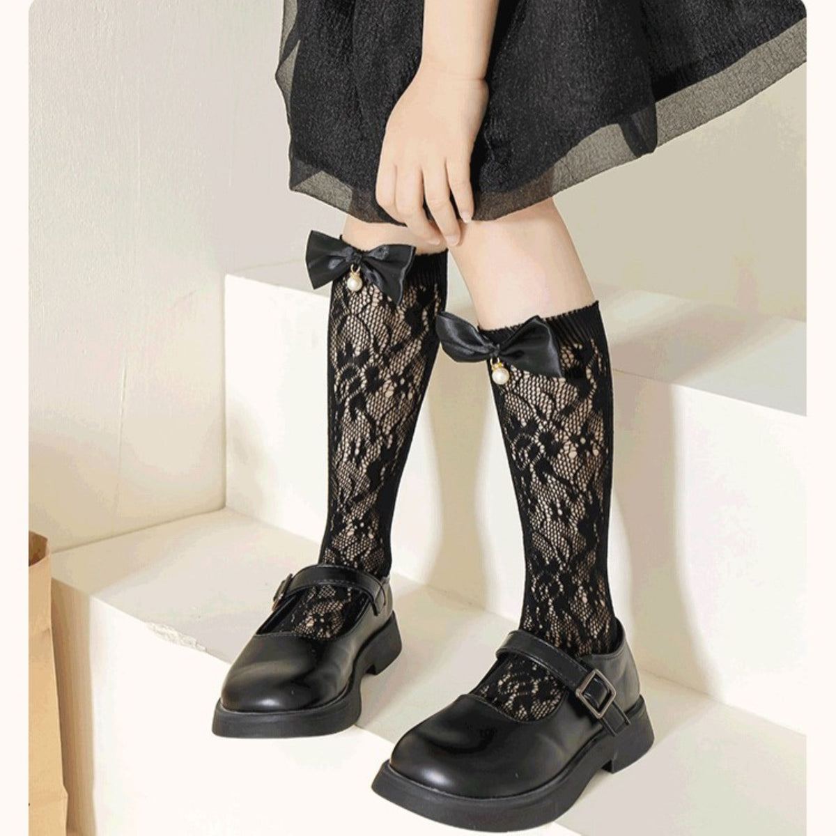 Sweet & Cute Summer Girls' Calf Socks | Color: Black | Image 3