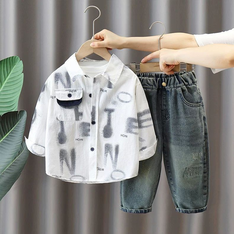 Trendy Autumn 2-Piece Boys' Pants Suit, Ages 2-9 | Color: White | Image 1