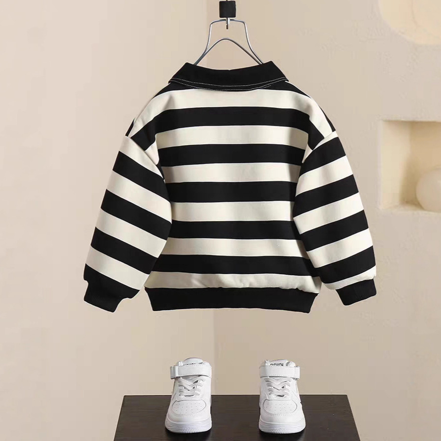Modern Chic All-Season Casual Sporty Autumn Boys' Sweatshirt, Ages 2-9 | Color: Black&White | Image 2