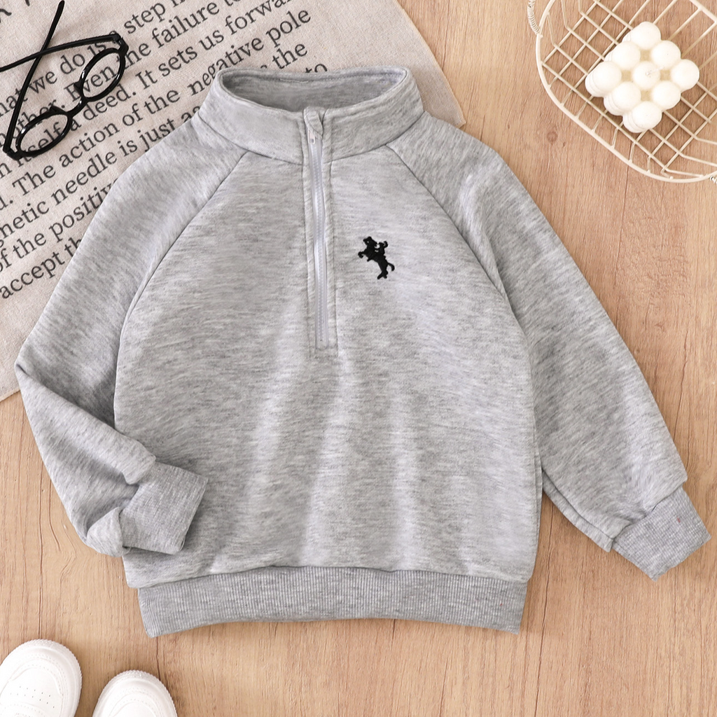 Modern Chic All-Season Minimalist Autumn Boys' Sweatshirt, Ages 2-7 | Color: Grey | Image 1