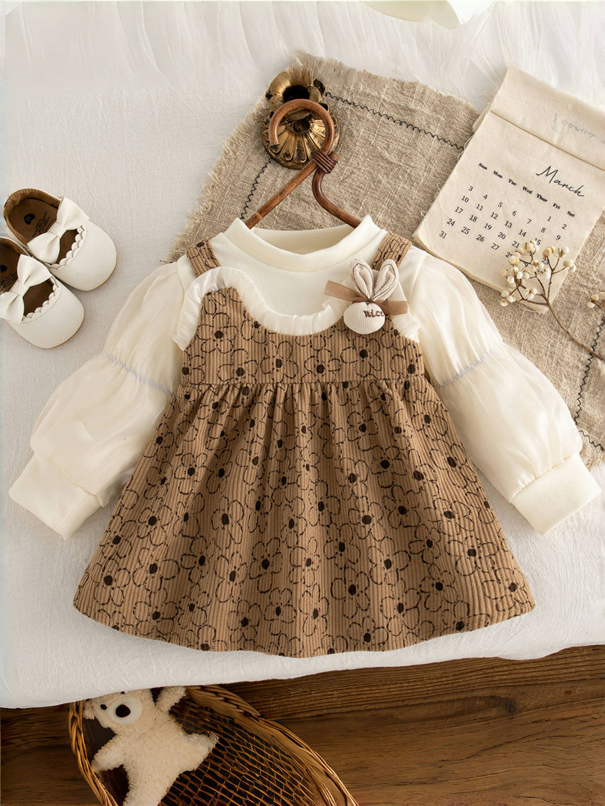 Sweet & Cute Autumn Baby Girls' Dress, Ages 3-24 Months | Color: Coffee | Image 1