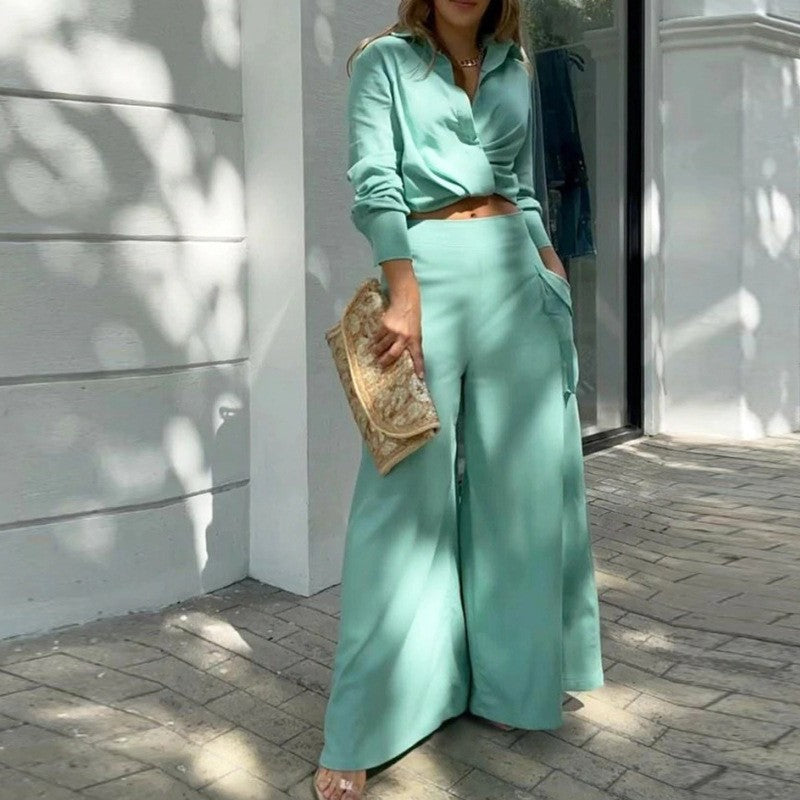 Minimalist Autumn Shirt Set | Color: Mint Green | Image 1