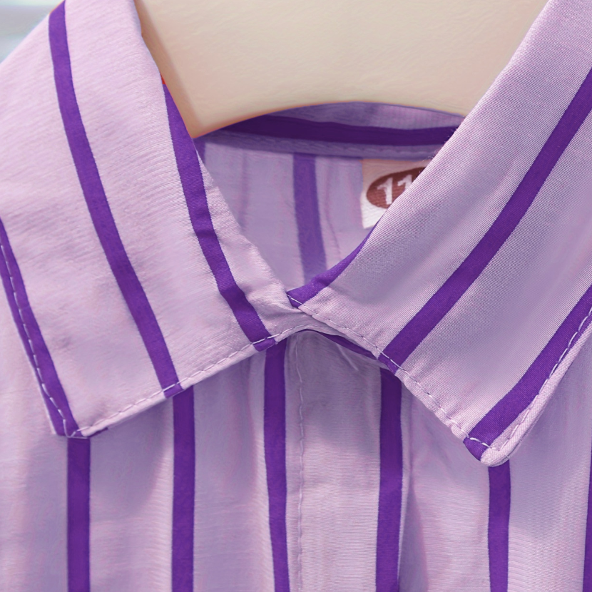 Casual Sporty Summer 3-Piece Girls' Pants Suit, Ages 2-9 | Color: Purple | Image 2