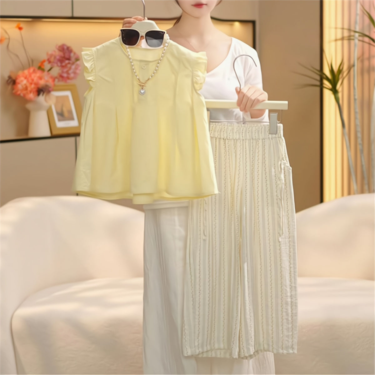 Casual Sporty Summer 2-Piece Girls' Pants Suit, Ages 3-14 | Color: As the Picture | Image 2