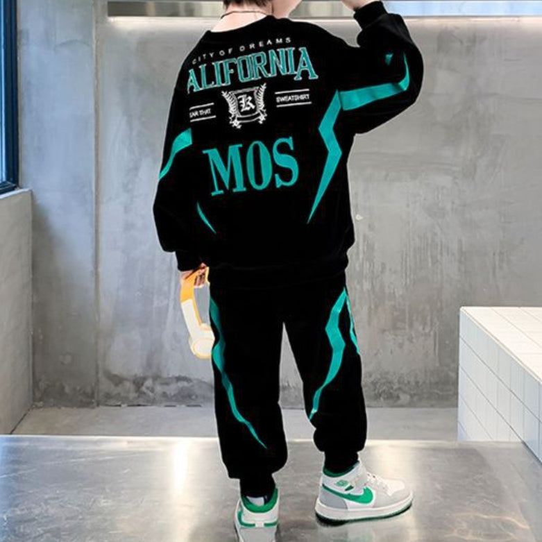 Casual Sporty Autumn 2-Piece Boys' Pants Suit, Ages 4-13 | Color: Black | Image 3