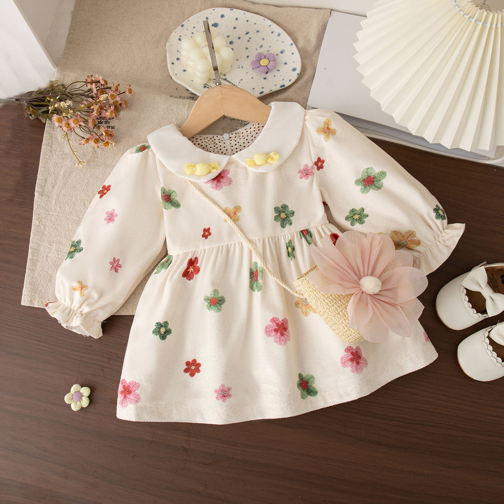 Sweet & Cute Spring Baby Girls' Dress, Ages 3-24 Months | Color: Beige | Image 1