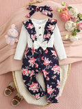 Sweet & Cute Autumn 2-Piece Baby Girls' Jumpsuit, Ages 0-6 Months | Color: White | Image 1