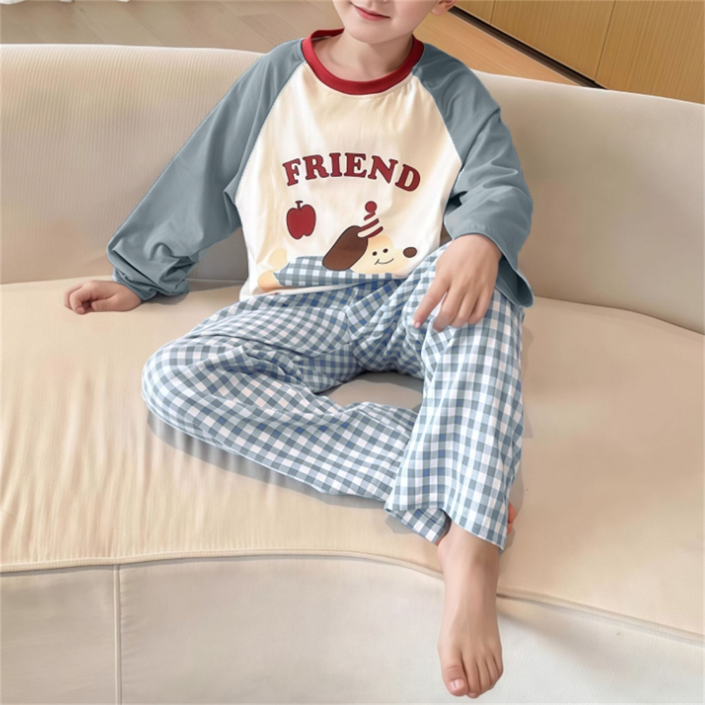Minimalist Autumn 2-Piece Unisex Kids' Pajama Set, Ages 2-9 | Color: Blue | Image 3