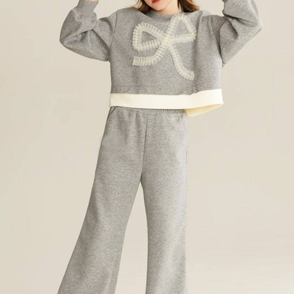 Modern Chic All-Season Minimalist Spring Girls' Pants Suit, Ages 4-14 | Color: Grey | Image 3