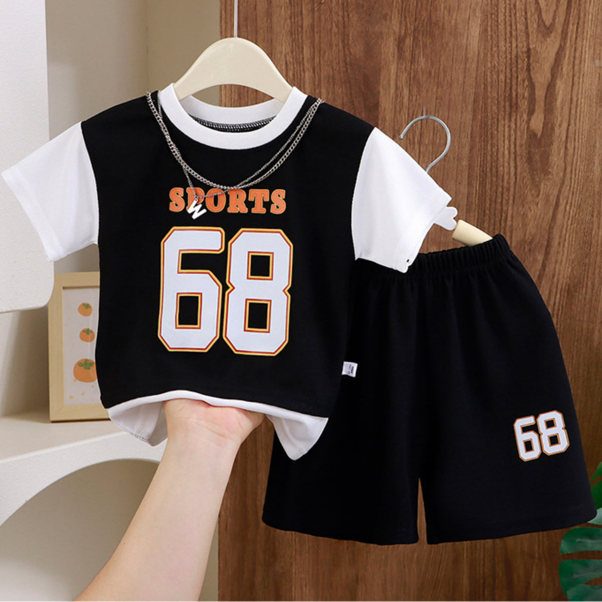 Casual Sporty Summer 2-Piece Boys' Pants Suit, Ages 2-7 | Color: Black | Image 2