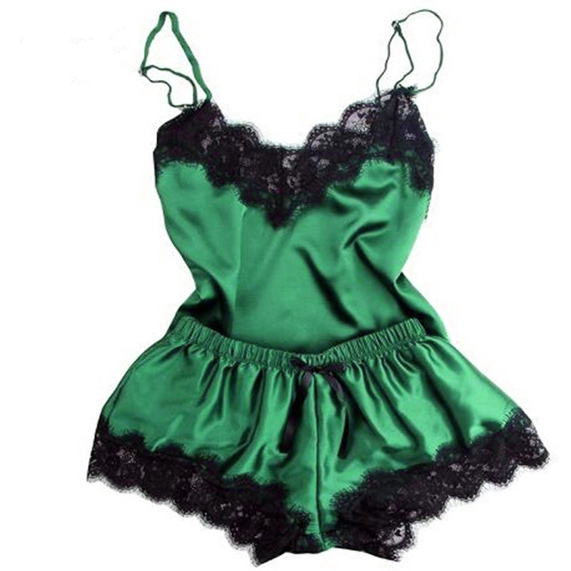 Minimalist Summer 2 Pcs Women 's Sleeveless Night Set | Color: Green | Image 1