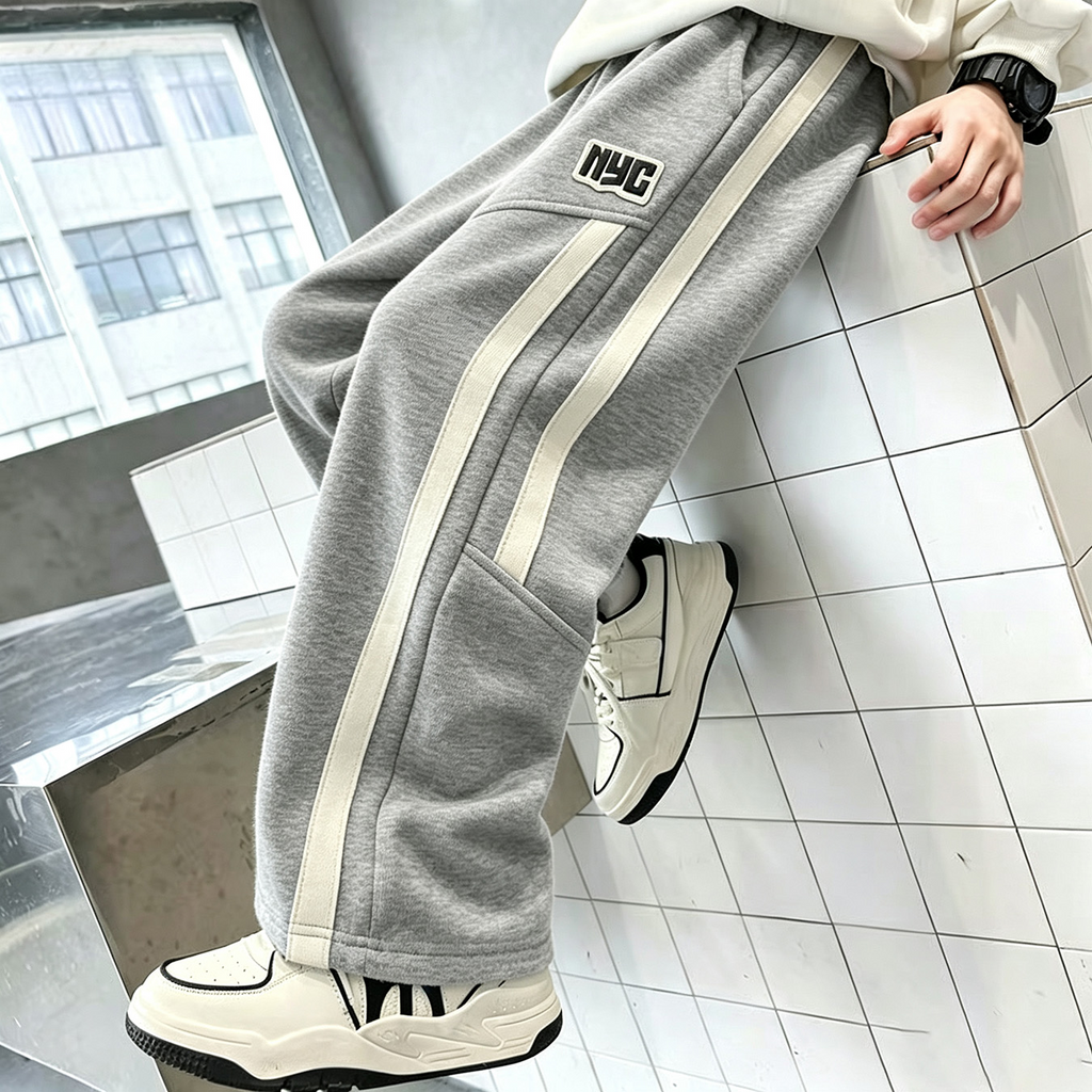 Casual Sporty Autumn Unisex Kids' Loose Pants, Ages 4-14 | Color: Light Grey | Image 1
