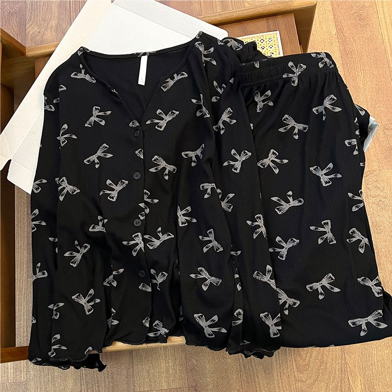 Elegant All-Season 2 Pcs Women 's Long Sleeve Night Set | Color: Style 1 | Image 1