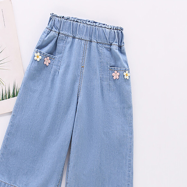 Casual Sporty Autumn Unisex Kids' Jeans, Ages 2-9 | Color: Light Blue | Image 2