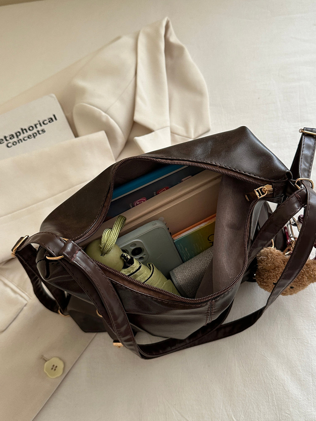Trendy Autumn PU/Artificial Leather/Microfiber Leather Women's Shoulder Bags Tote Bags | Color: Coffee | Image 2