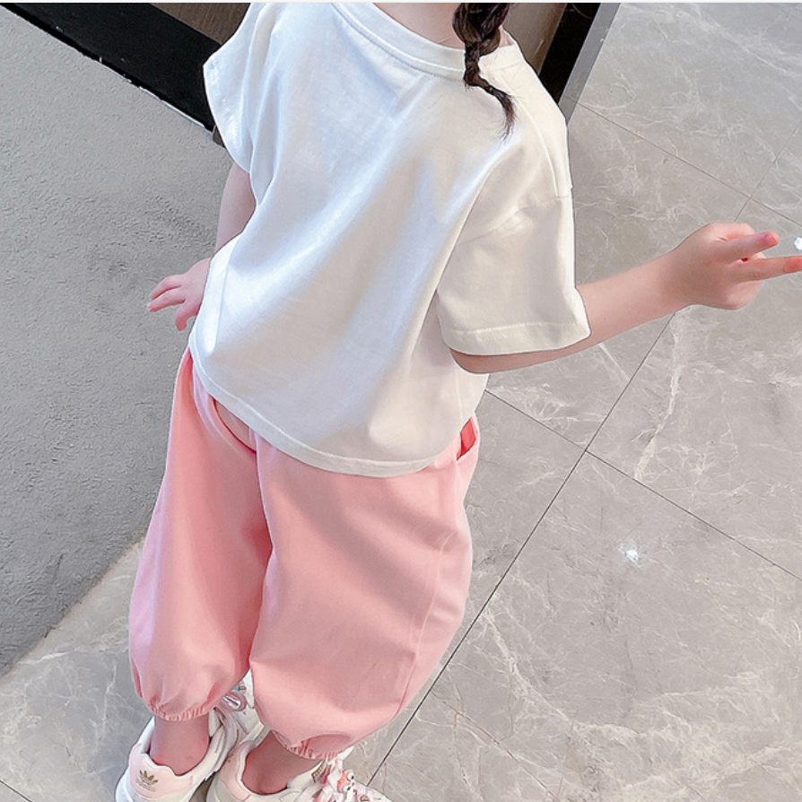 Minimalist Summer 2-Piece Girls' Pants Suit, Ages 2-9 | Color: Pink | Image 3