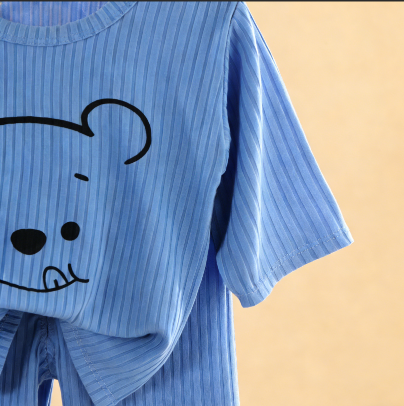 Minimalist Summer 2-Piece Unisex Kids' Pajama Set, Ages 2-9 | Color: Blue | Image 3