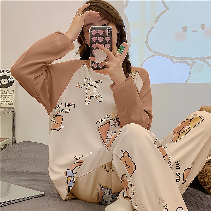 Sweet Feminine All-Season 2 Pcs Women 's Long Sleeve Sleep Set | Color: Style 2 | Image 1