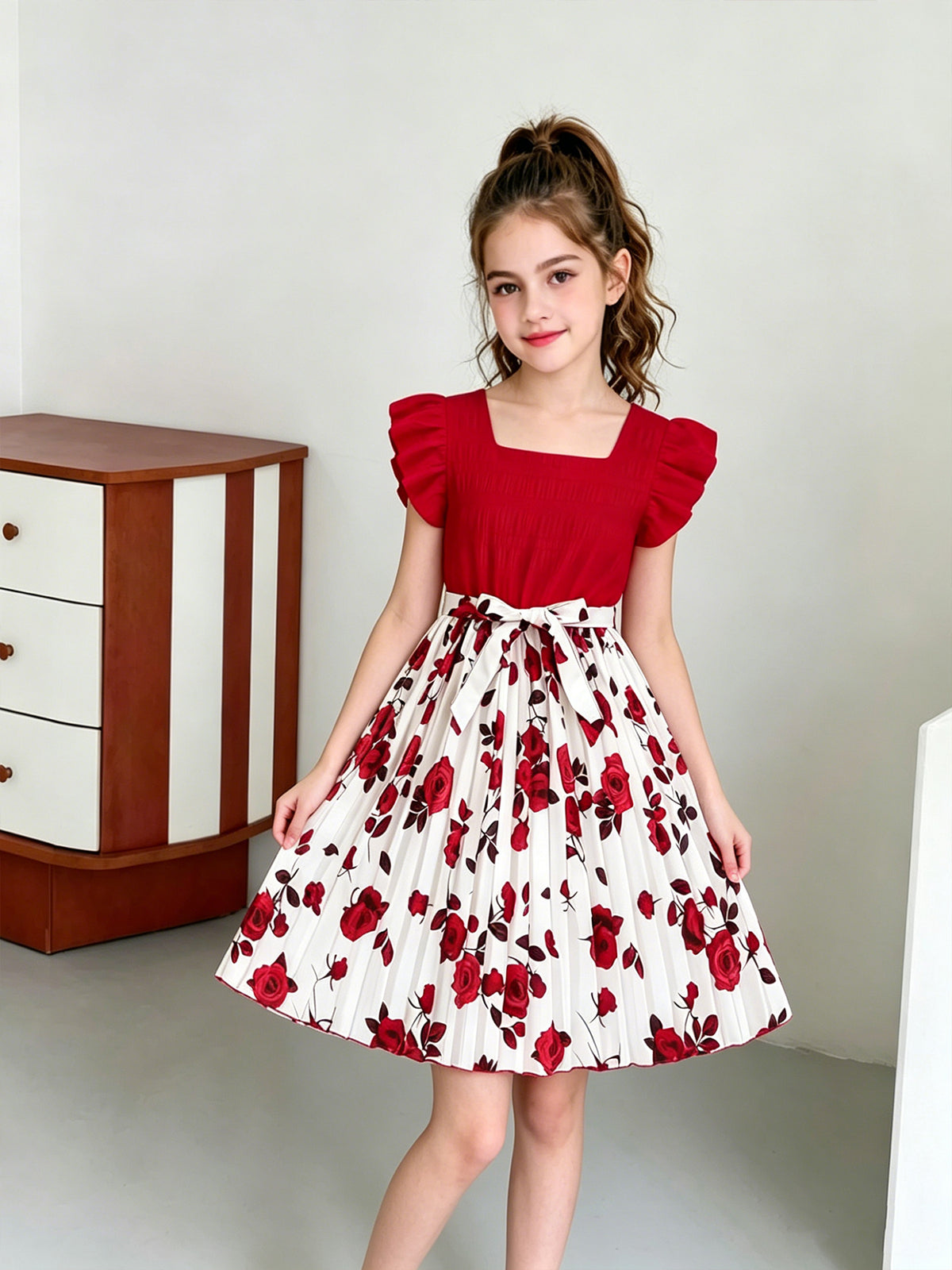 Sweet & Cute Summer Girls' A-Line Dress, Ages 8-12 | Color: Red | Image 2