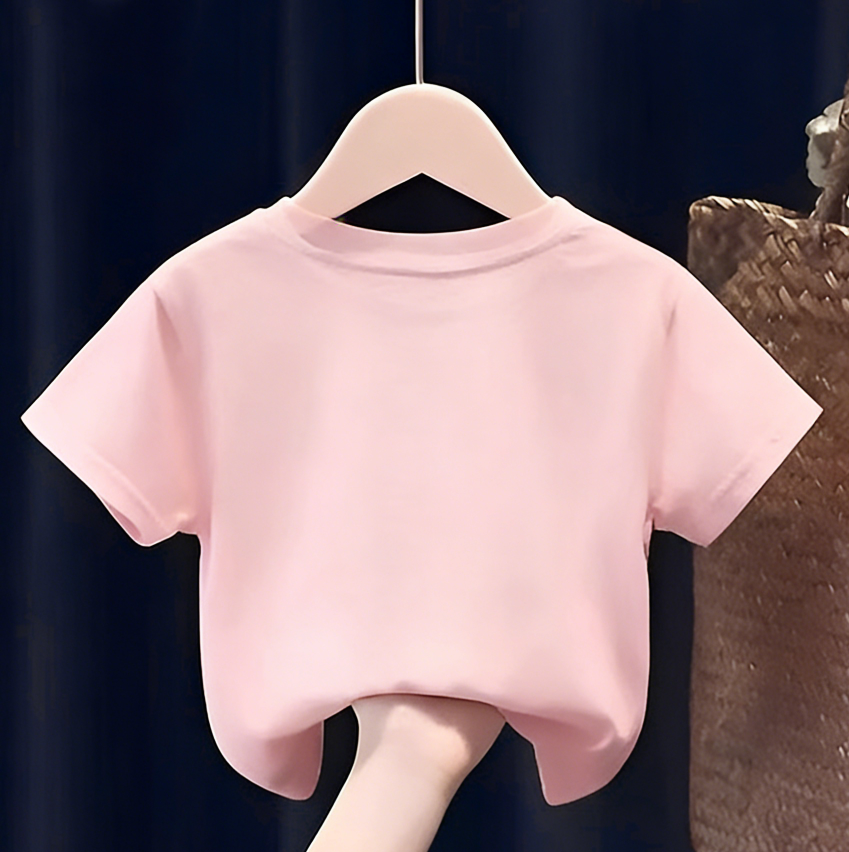 Modern Chic All-Season Minimalist Summer Unisex Kids' T-Shirt, Ages 2-7 | Color: Pink | Image 2