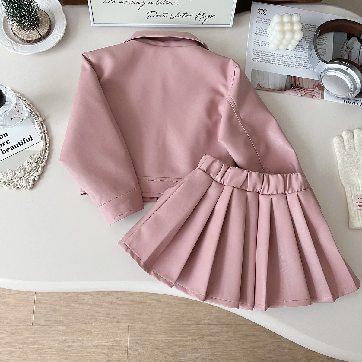Trendy Autumn 2-Piece Girls' Dress Suit, Ages 2-9 | Color: Pink | Image 3