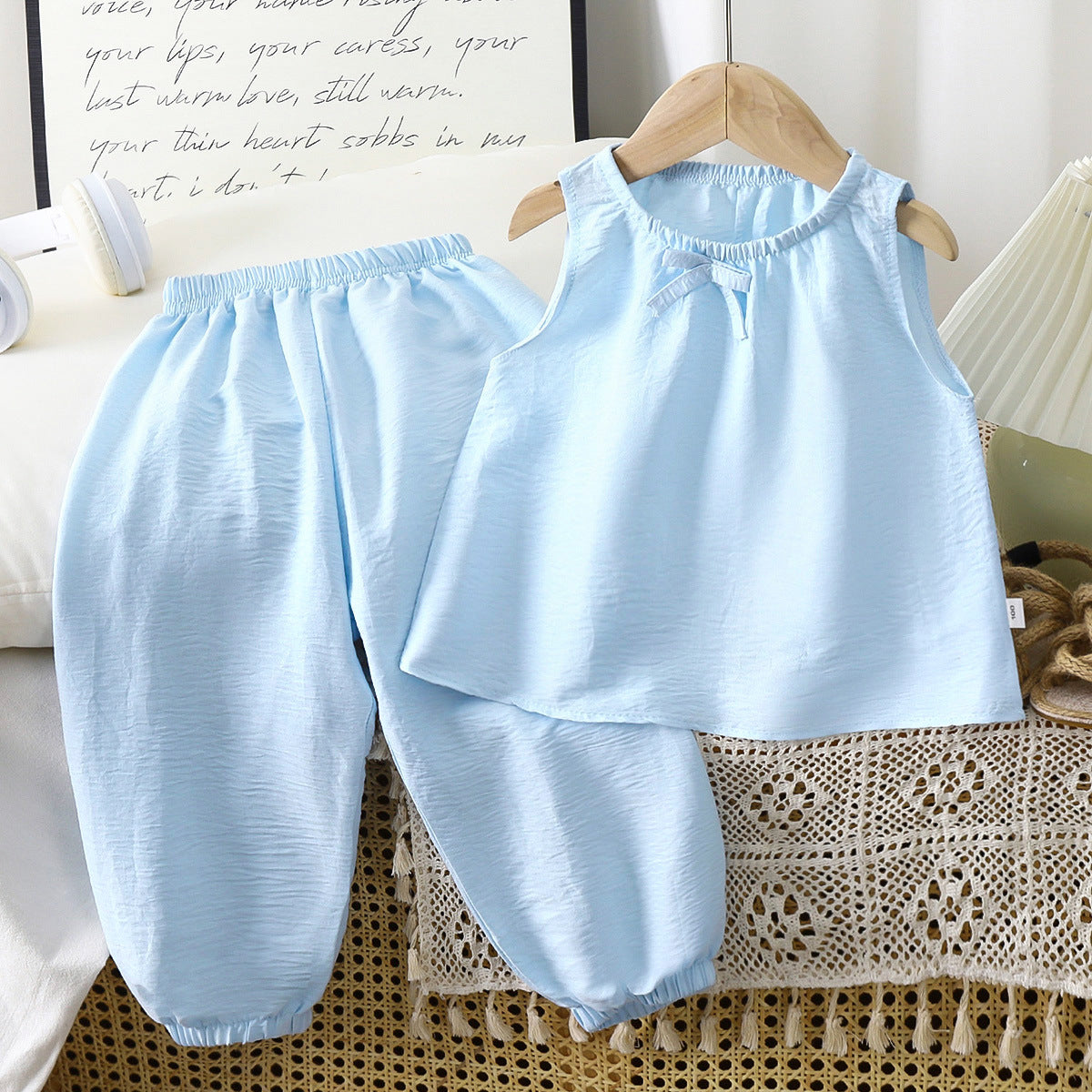 Casual Sporty Summer 2-Piece Girls' Pants Suit, Ages 2-9 | Color: Blue | Image 1