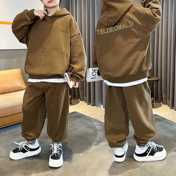 Modern Chic All-Season Minimalist Spring 2-Piece Boys' Pants Suit, Ages 4-14 | Color: Brown | Image 1