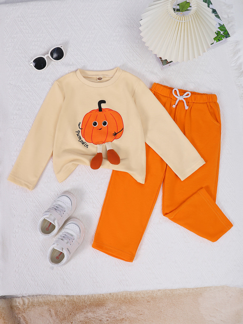 Minimalist Autumn 2-Piece Unisex Baby Pants Suit, Ages 1-24 Months | Color: Yellow | Image 1