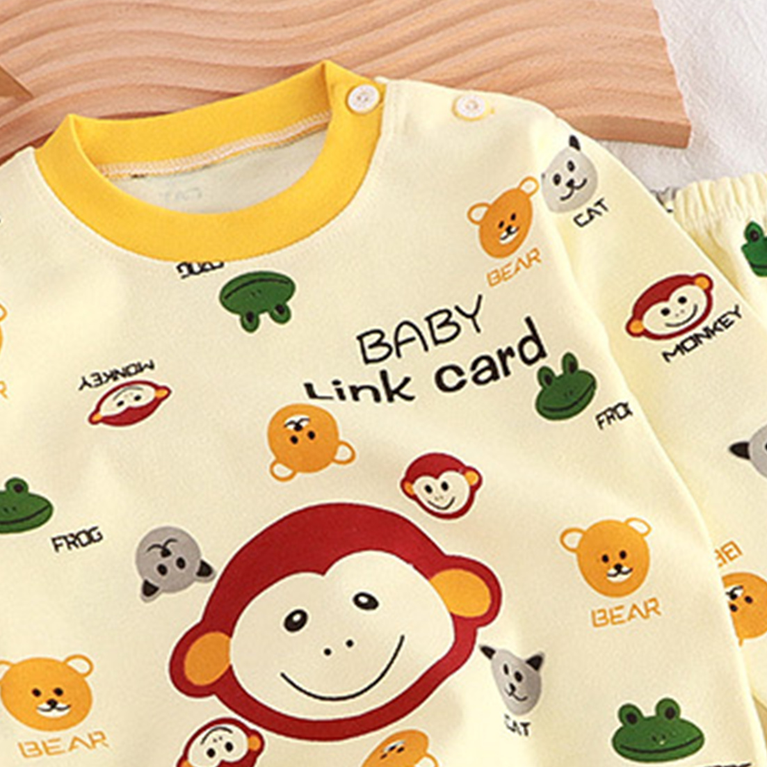 Minimalist Autumn 2-Piece Unisex Kids' Pajama Set, Ages 2-9 | Color: Yellow | Image 3