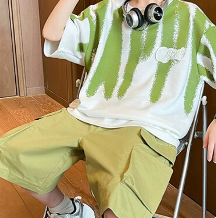 Casual Sporty Summer 2-Piece Boys' Pants Suit, Ages 4-14 | Color: Green | Image 2