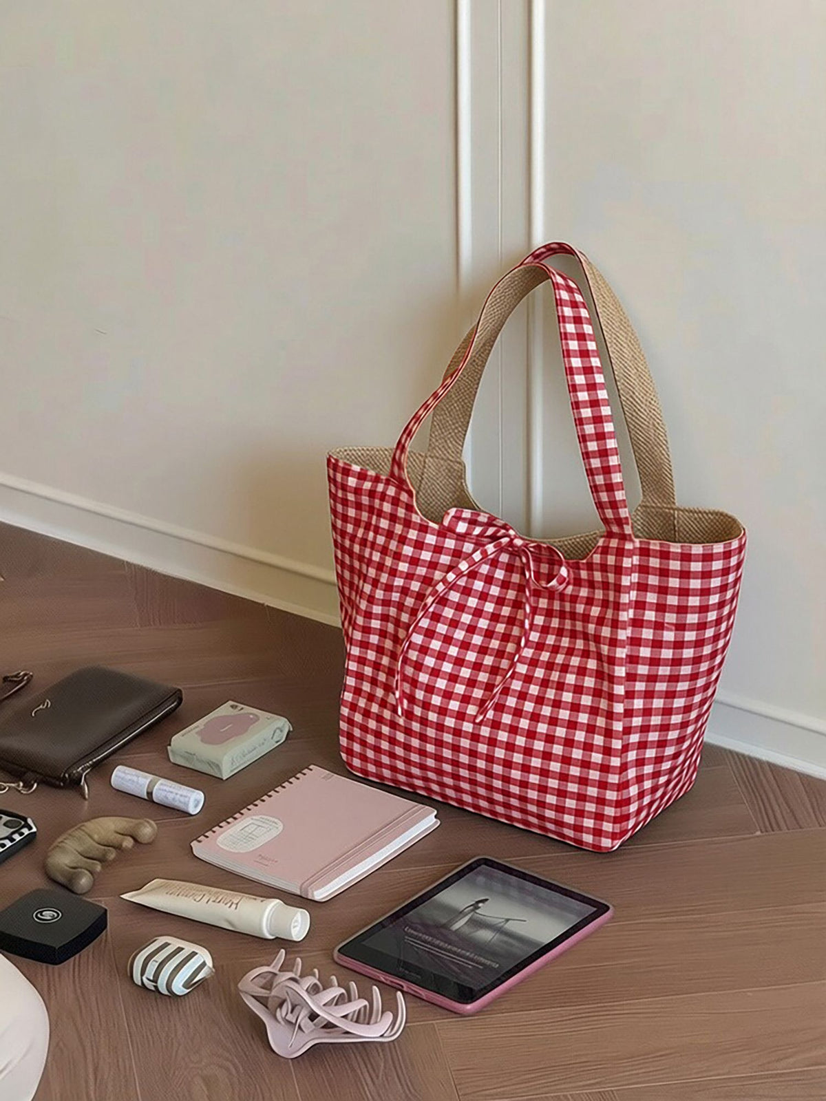 Modern Chic All-Season PU/Artificial Leather/Microfiber Leather, PP/PVC/EVA/PE/ABS, Sequins, Tweed/ Woolen, Net, Straw/Rattan/Natural material weaving, Cloth / Textile Women's Shoulder Bags Tote Bags | Color: Red | Image 1