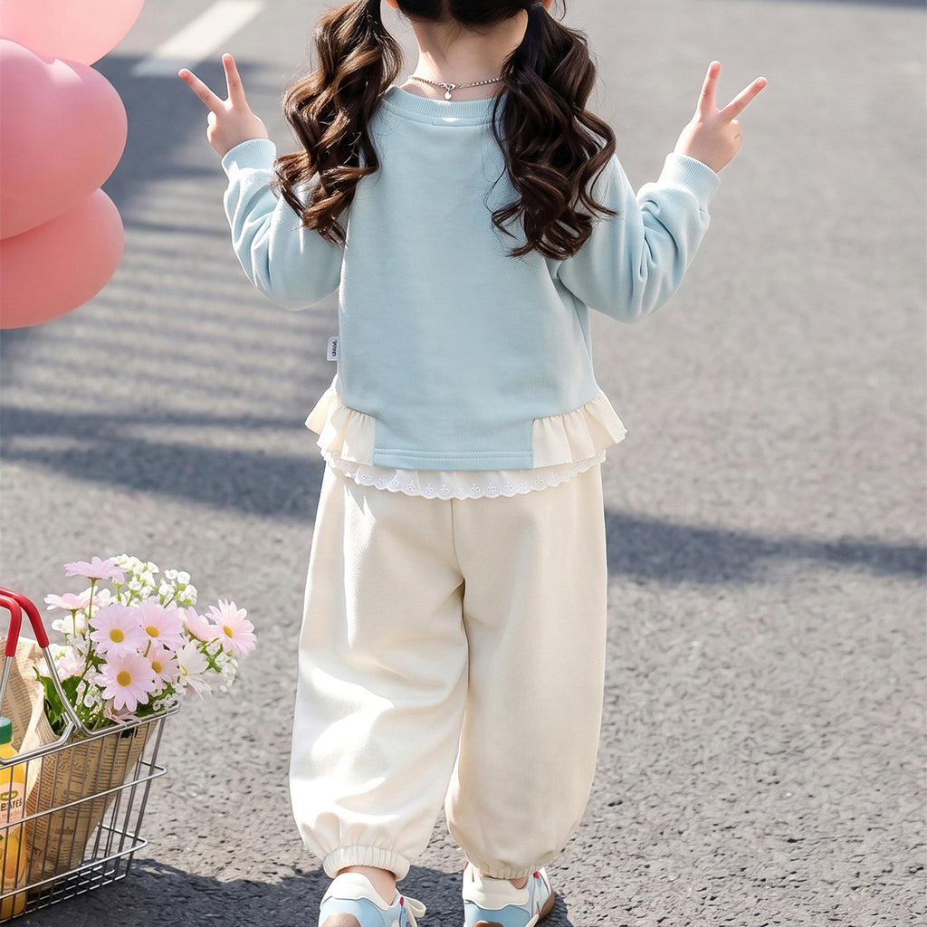 Sweet & Cute Autumn 2-Piece Girls' Pants Suit, Ages 2-9 | Color: Blue | Image 3